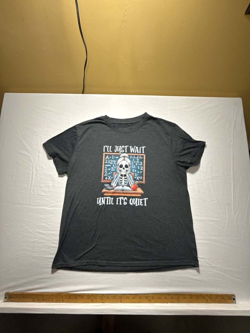 I'll Just Wait Until It's Quiet Skeleton Teacher T-Shirt Charcoal Grey